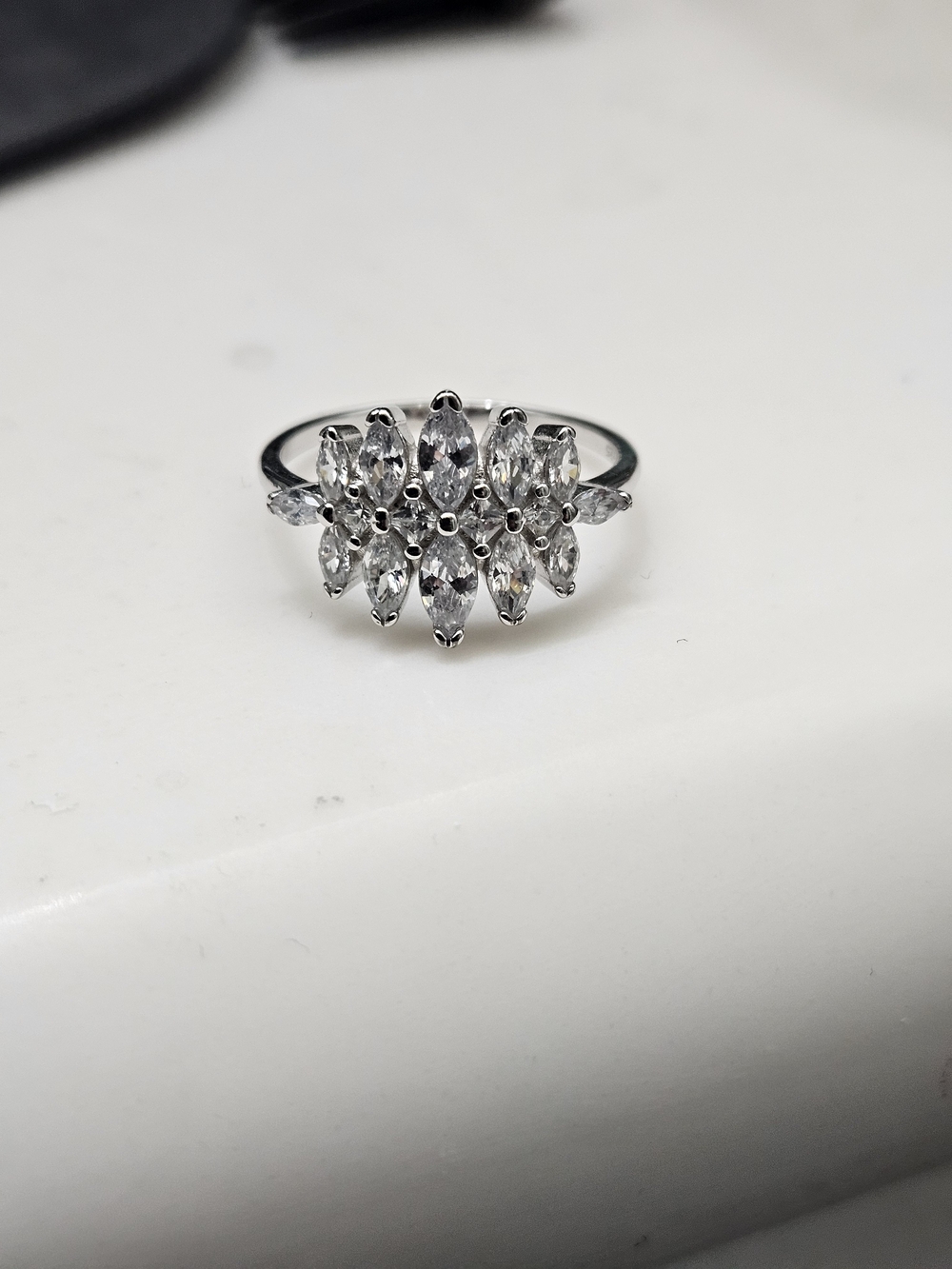 Silver Marquise Cluster Ring with Clear Stones - Women Jewelry